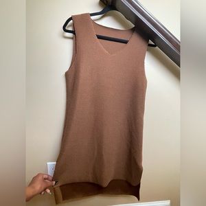 Brown Ribbed long vest / short vest dress / v neck